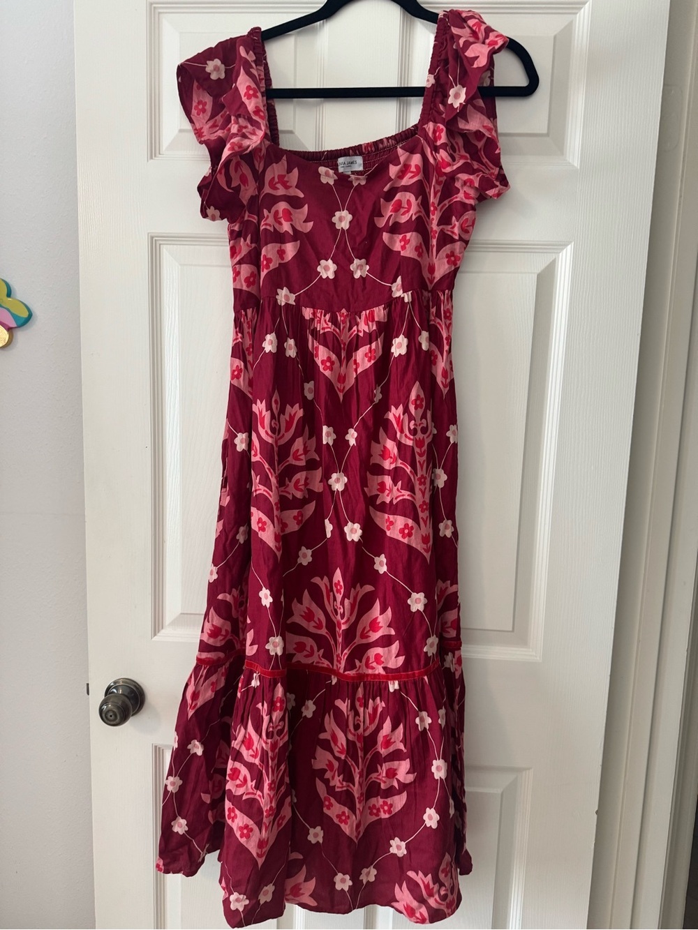 Olivia James The Label Red Floral Tiered Midi Dress